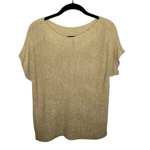 CABLE & GAUGE / tan gold chunky knit short sleeve boatneck sweater / M